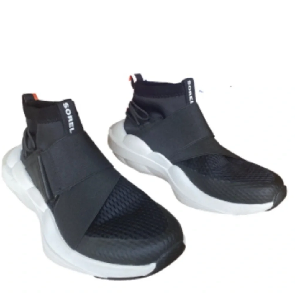 Sorel Women’s Explorer Defy Mid Sneakers Pull On Booties Black White Size 5
